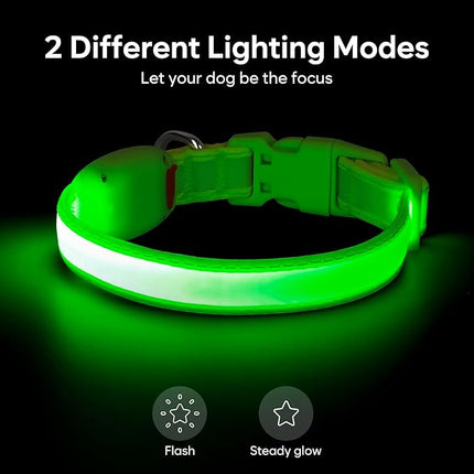 Light up Collar for Small Dog,Vizpet XS Adjustable Size Nylon Collar USB Rechargeable Bright Safety Pet Collar for Cats Small Dogs (Green, X-Small[ 8.66-11.9 inch/22cm-30cm])