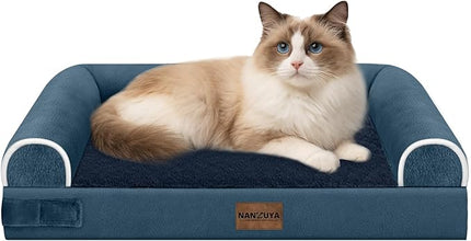 Small Dog Bed Orthopedic Washable: Beds Bolster Small Sized Dogs Cats Bed Egg Crate Foam Couch Sofa Waterproof with Removable Cover - Navy Blue