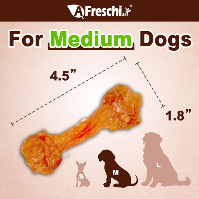 AFreschi Turkey Tendons for Dogs, USA-Sourced, Healthy Dog Treats, Rawhide-Free Puppy Chews, Long Lasting, All Natural, Hypoallergenic Dog Treats for Medium Breeds, 2 Count Pack Bone (M)