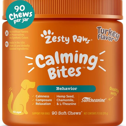 Zesty Paws Calming Chews for Dogs - for Everyday Stress, Relaxation, Composure, and Separation Turkey 90 Count