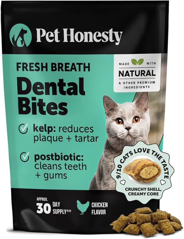 Fresh Breath Dental Bites for Cats – Crunchy & Creamy Cat Dental Treats for Fresh Breath, Tartar & Plaque Control – Dual-Texture Cat Oral Care Bites for Bright Teeth & Healthy Gums – 30 Day Supply