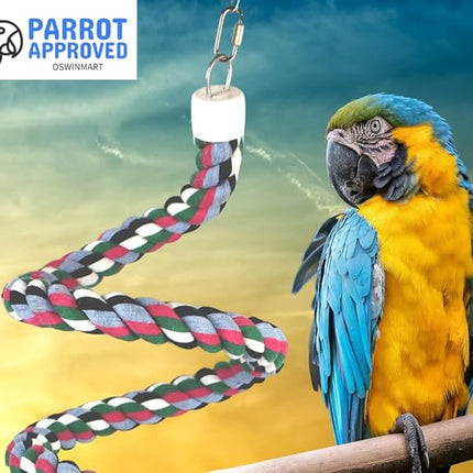 94.4inch Length Colorful Cotton Bendable Rope Perch Swing Bird Chew Toys Amazon Parrots Cage Toys with Bell Swing Climbing Standing Bungee Bird Toys for Regular to Big Size Birds