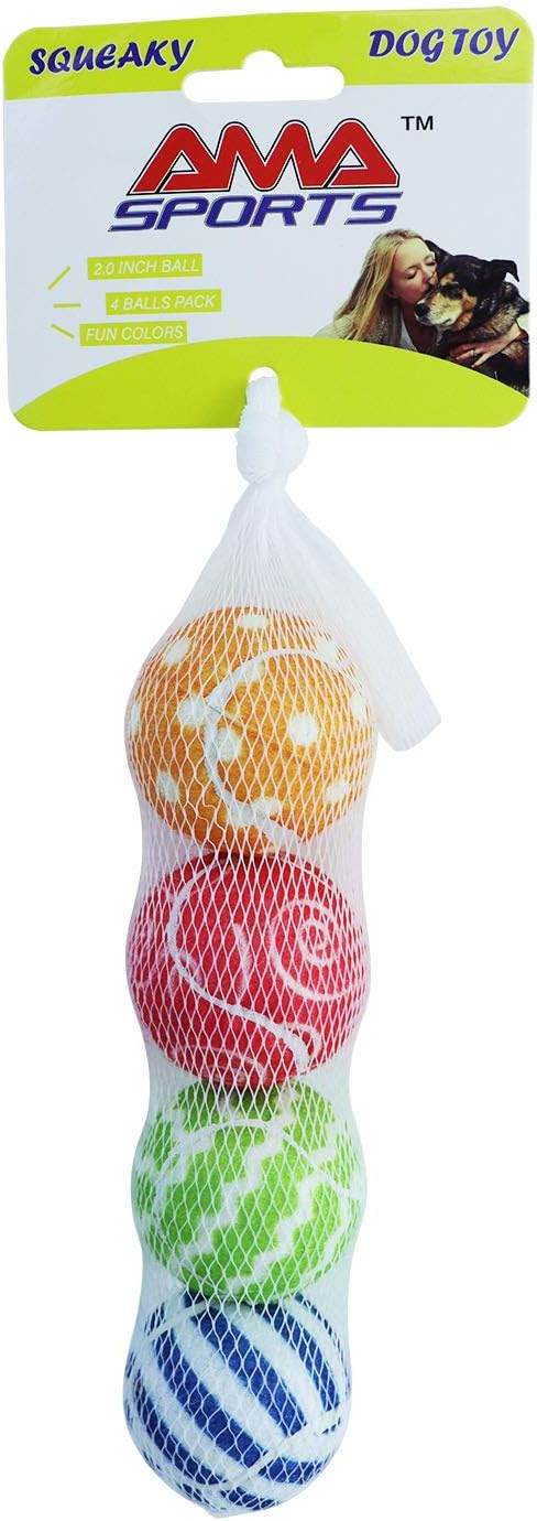 AMA SPORT Squeaky Tennis Balls for Dogs 4 Pack 2.0" Small Tennis Balls for New Puppy Small Dog Toys for Fetch, Exercise, Outdoor Play