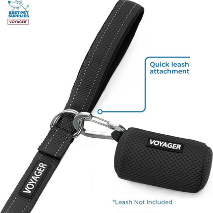 Best Pet Supplies Dog Poop Bag Holder Leash Attachment with 15 Bags, Black, Reusable Mesh Dispenser Pouch for Travel, Walking, Park, and Outdoor Use, Soft and Durable with Clip-On