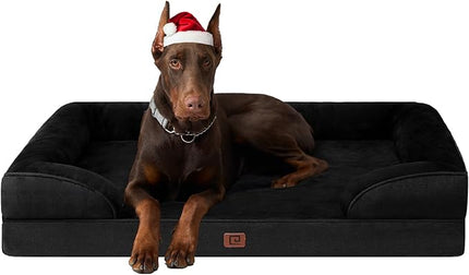 EHEYCIGA Orthopedic XL Dog Beds, Waterproof Memory Foam Dog Bed for Extra Large Dogs, Non-Slip Bottom and Egg-Crate Foam Big Pet Couch Bed with Washable Removable Cover, Black