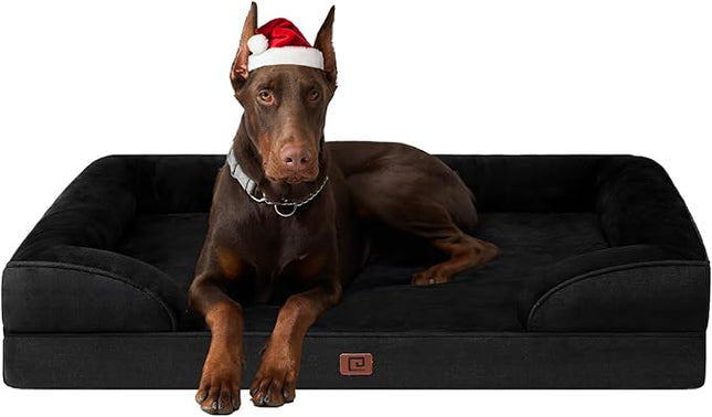 EHEYCIGA Orthopedic XL Dog Beds, Waterproof Memory Foam Dog Bed for Extra Large Dogs, Non-Slip Bottom and Egg-Crate Foam Big Pet Couch Bed with Washable Removable Cover, Black