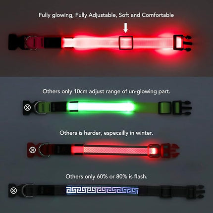 Light Up Dog Collar at Night, Led Dog Collar Adjustable, Rechargeable Waterproof, Dog Lights for Night Walking, Glow in The Dark Collar Light for Medium Large Dogs