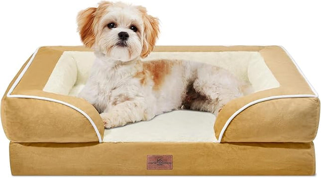 Comfort Expression Orthopedic Dog Bed for Medium Dogs 28x19 Inch, Waterproof Supportive Egg Crate Foam Medium Pet Bed with Removable Bolsters, Dog Couch with Washable Cover & Non-Slip Bottom, Caramel