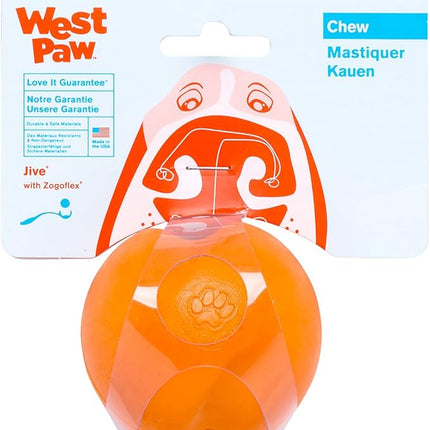 WEST PAW Zogoflex Jive Ball Dog Chew Toy – Bouncing Toys for Dogs, Fetch, Catch, Chewing, Play – Floatable, Recyclable Balls – Latex-Free, Non-Toxic, Dishwasher Safe Dog Toy, Large 3.25", Tangerine