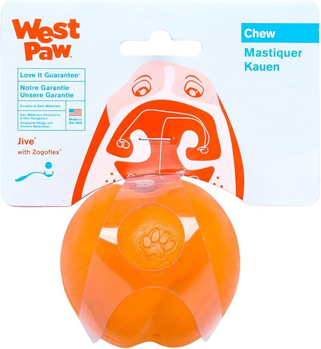 WEST PAW Zogoflex Jive Ball Dog Chew Toy – Bouncing Toys for Dogs, Fetch, Catch, Chewing, Play – Floatable, Recyclable Balls – Latex-Free, Non-Toxic, Dishwasher Safe Dog Toy, Large 3.25", Tangerine