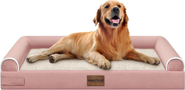 Large Dog Bed Orthopedic Washable: Beds Bolster XL Bed Big XLarge Dogs Memory Foam Couch Sofa Waterproof with Removable Cover - Pink