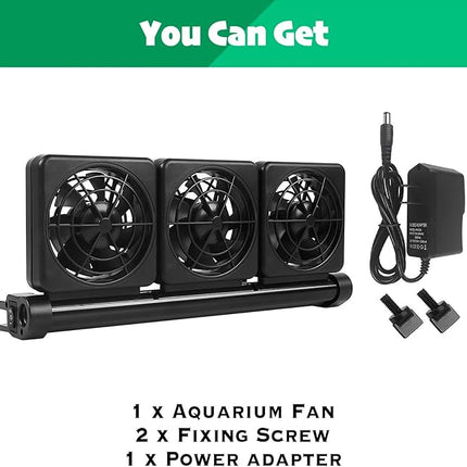 Aquarium Chiller, Fish Tank Cooling Fan System for Salt Fresh Water, 2 Variable Speed, Wide Angle Adjustable (3-Fan)