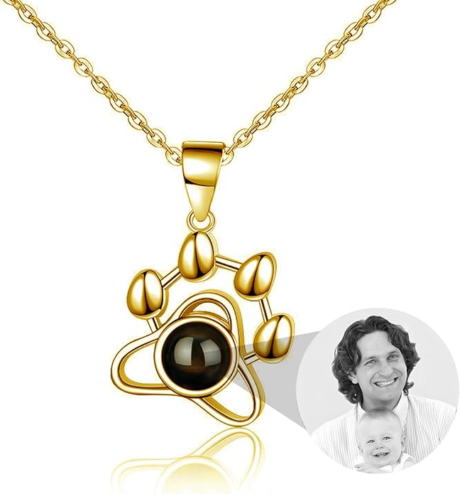 925 Sterling Silver Paw Print Necklace with Picture Inside–Personalized Memorial Necklace, Custom Photo Jewelry with Gift Box, Pet Jewelry Keepsake