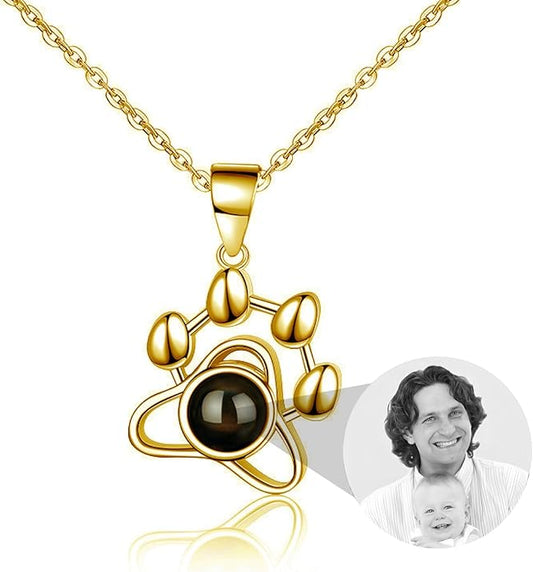 925 Sterling Silver Paw Print Necklace with Picture Inside–Personalized Memorial Necklace, Custom Photo Jewelry with Gift Box, Pet Jewelry Keepsake