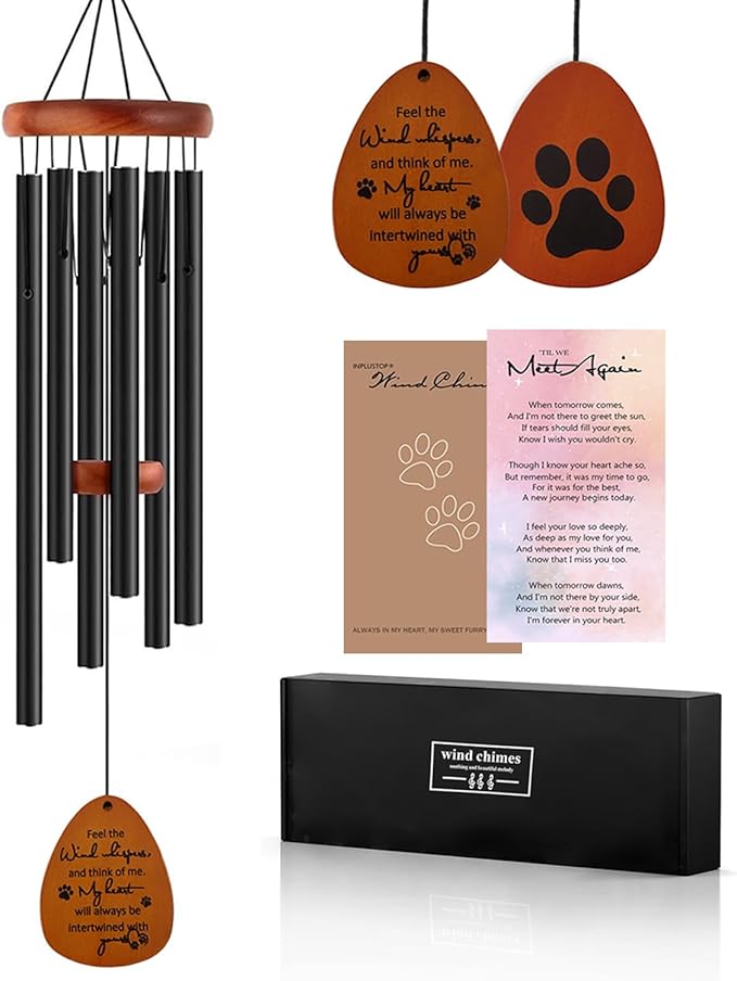 Dog Memorial Wind Chime, 26" Pet Memorial Gifts for Dogs, Loss of Dog Sympathy Gift, Black