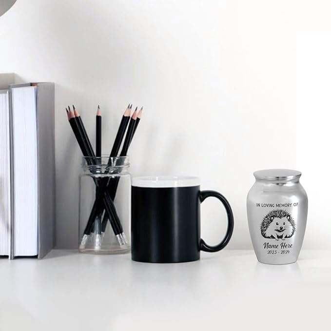 Artsy Woodsy Personalized Hedgehog Pet Memorial Cremation Mini Urn, Decorative Keepsake Small Urns for Ashes 2.56 inch, Remembrance Gifts for Pet Lovers in Loving Memory (01, 2.56x1.77)