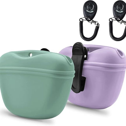 AUDWUD Silicone Dog Treat Pouch,With Dog Training Clicker,Clip on Portable Training Container,Convenient Magnetic Buckle Closing and Upgraded Waist Clip for Enhanced Stability