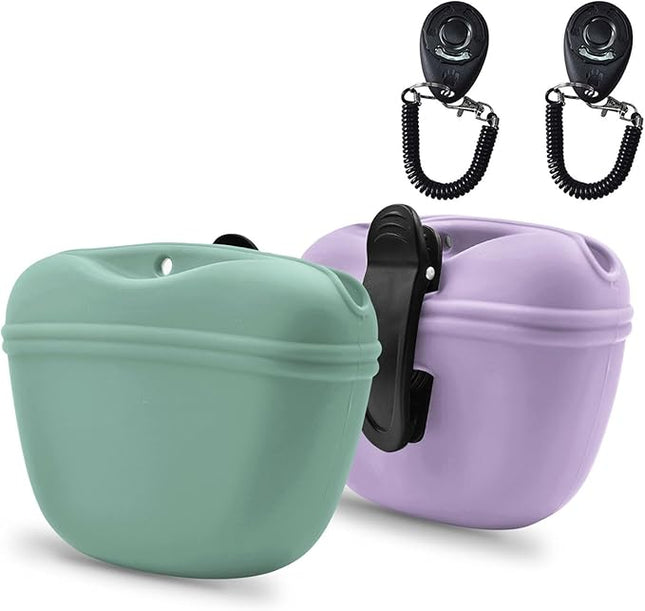 AUDWUD Silicone Dog Treat Pouch,With Dog Training Clicker,Clip on Portable Training Container,Convenient Magnetic Buckle Closing and Upgraded Waist Clip for Enhanced Stability