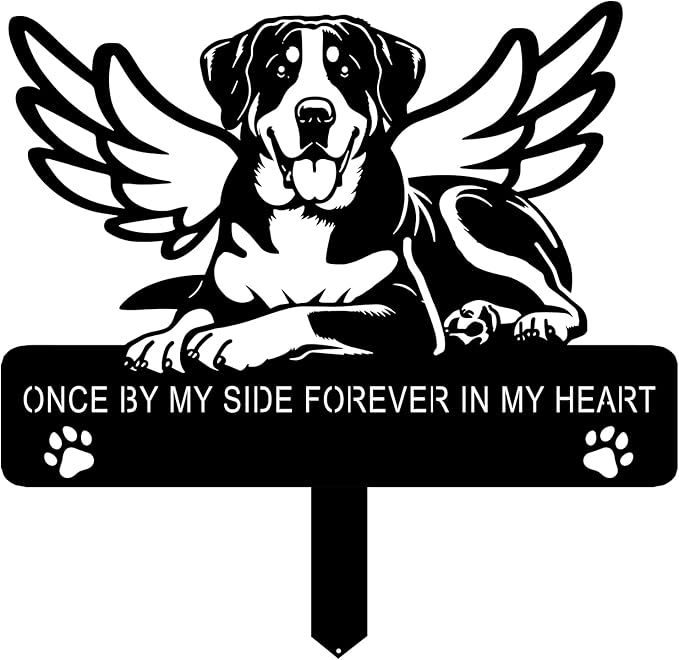 Personalized Dog Memorial Grave Marker, Custom Pet's Name Cemetery Decorations for Funerary, Metal Dog Burial Garden Stake, Outdoor Sympathy Angel Handstone Stake Plaque Gift for Loss