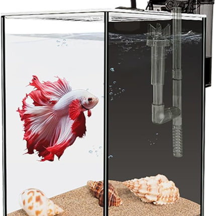 Glass Betta Aquarium Starter Kits 1.5 Gallon Small Fish Tank, Betta Fish Tank with LED Light, Power Filter, Black. 4mm Glass