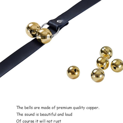 Leather Dog Doorbells for Door Knob/Potty Training/Go Outside, Length Adjustment Copper Dog Bell, Housetraining Hanging Bell, Black Leather Golden Bells - 2 Pack