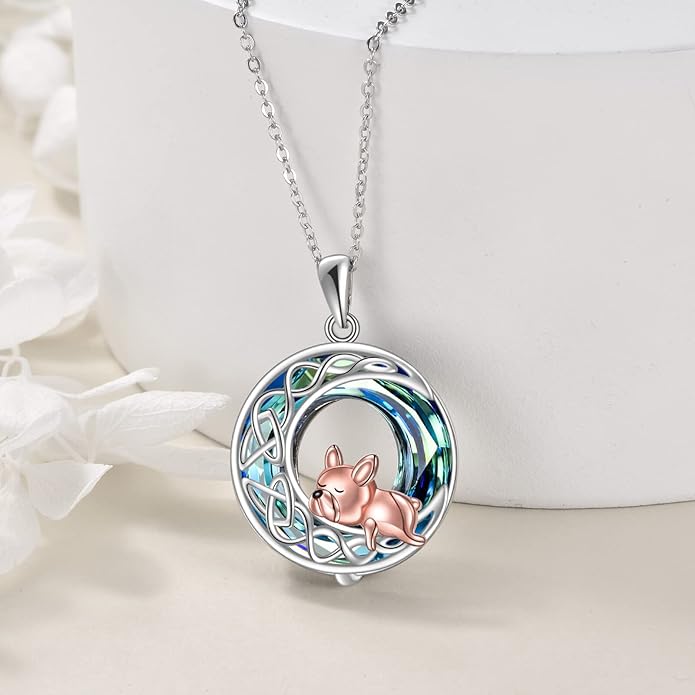 VONALA French Bulldog Guinea Pig Fox Sloth Necklace 925 Sterling Silver Cute Animal Heart Pendant Jewelry Gifts for Women