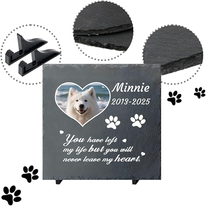 Dog Memorial Gifts for Loss of Dog, Personalized Pet Memorial Stone, Custom Dog Grave Marker with Name & Photo, Sympathy Gifts for Bereaved Pet Owners, Cemetery Decor (Style J)