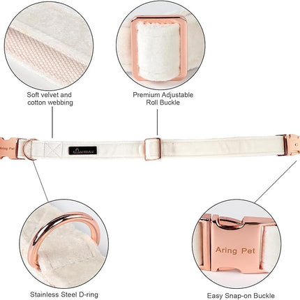 ARING PET Bowtie Dog Collar-Velvet Dog Collars with Detachable Bowtie, White Wedding Soft Dog Collar,Medium.