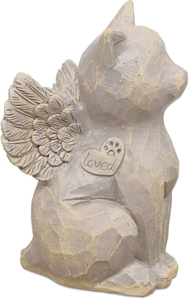 Cat Angel Memorial Figurine, Gray, Resin Sculpture for Cat Lovers, Pet Loss Gift, Hand-Painted