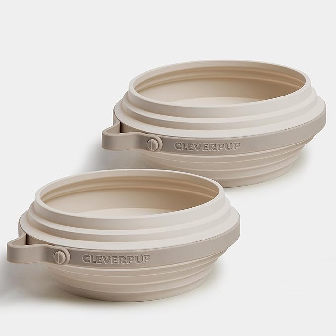 Large 7-Piece Bistro Box Dog Food Travel Kit, 12-Cup Kibble Storage, 2 Silicone Bowls, Mat & Scoop - Premium Portable Pet Food Kit for Weekends, Overnights, Daycare & Camping, Sand