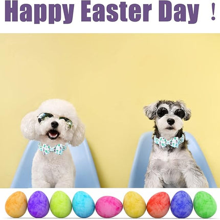 Easter Dog Collar with Bow Tie - Adjustable Easter Eggs Dog Collar Classic Bowtie Metal Buckle Puppy Collars for Small Medium Large Dogs S