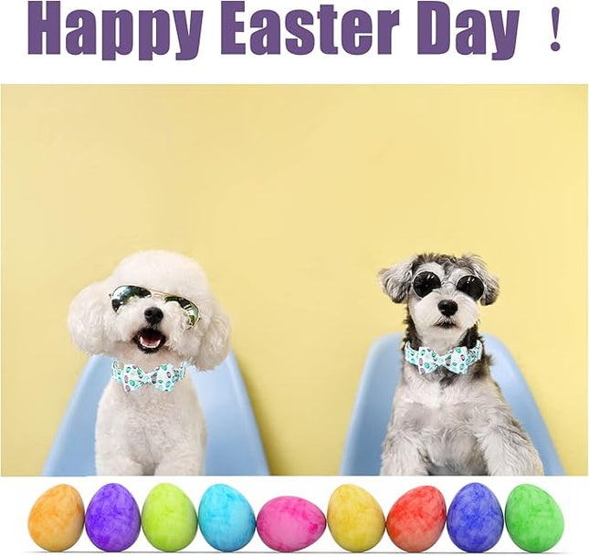 Easter Dog Collar with Bow Tie - Adjustable Easter Eggs Dog Collar Classic Bowtie Metal Buckle Puppy Collars for Small Medium Large Dogs XL