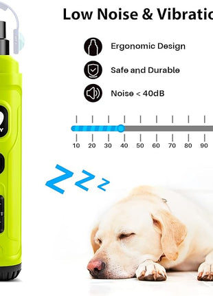 Casfuy Dog Nail Grinder with 2 LED Light - New Version 2-Speed Powerful Electric Pet Nail Trimmer Professional Quiet Painless Paws Grooming & Smoothing for Small Medium Large Dogs(Green)