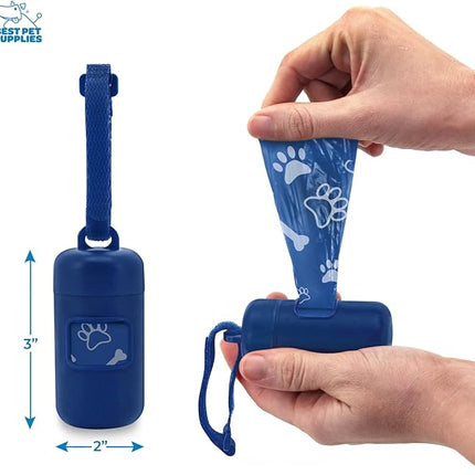 Best Pet Supplies Dog Poop Bag Holder Leash Attachment with 30 Bags, Reusable Dispenser for Travel, Walking, Park, and Outdoor Use, Durable with Clip-On - Royal Blue, Pack of 2