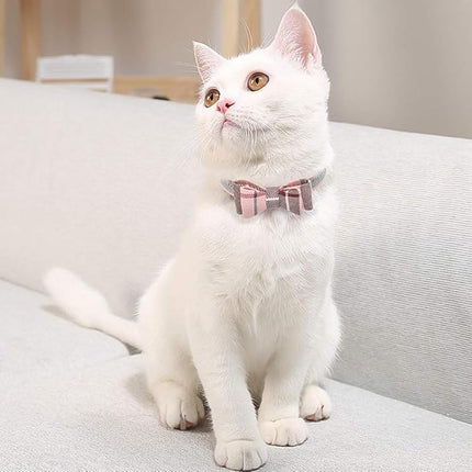 EXPAWLORER Dog Collar and Leash Set - Classic Plaid Dog Bow Tie and Bandana Collar with Bell, Dog Leash Tangle Free, Adjustable Collars for Puppy Small Dogs and Cats, Holiday Ideal Gift, Pink XS