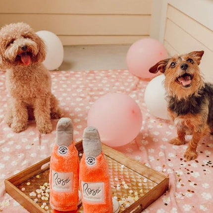 ZippyPaws Happy Hour Crusherz - Interactive Dog Toys to Keep Them Busy, Squeaky Plush Pet Toy for All Breeds, for Small, Medium, & Large Dogs, Drink Themed Crinkle Water Bottle Toy - Rosé