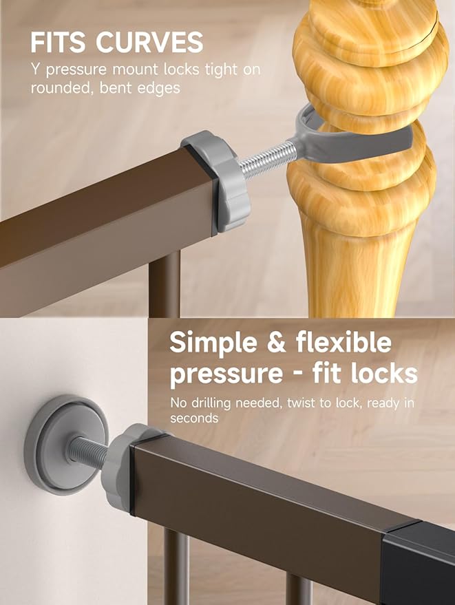 29.5-40.5" Baby Gate for Stairs, Dog Gate for Doorways, Walk Thru Auto Close Metal Baby Safety Gate for The House, Stairs and Doorways, Child Gate Pressure Mounted, Pet Gate for Dog Indoor - Brown