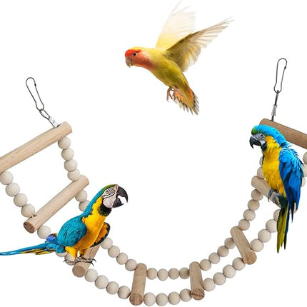 Bird Ladder Bridge, Wooden Pet Hamster Climbing & Swing Toys, Cage Accessories for Birds Rats Parrots Hamster Squirrel Sugar Gliders Parakeets Cockatiels - 8 Steps - 19.3 x 3.14 Inch