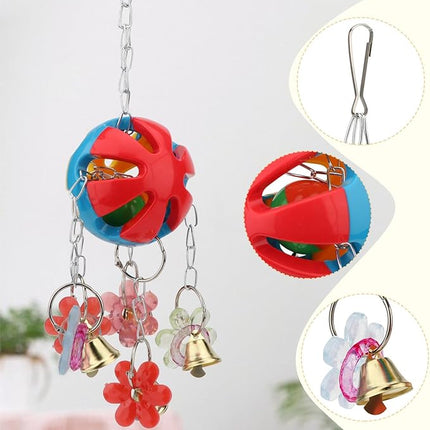 Hypeety Pet Parrot Toy Plastic Colorful Birds Ball with 1 Bell for Budgie African Grey Cockatoo Cockatiel Sun Conures 1 Ball with Plastic Flowers