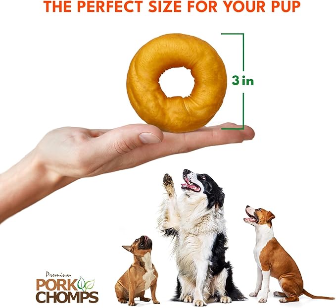 Pork Chomps Roasted Pork Skin Dog Chews, 3-inch Donuts, 2 Count