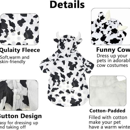 FLAdorepet Halloween Dog Cow Costume Outfits for Small Medium Large Dog Winter Fleece Puppy Jacket Coat Hoodie Funny Dog Clothes Golden Retriever (White, 7XL)