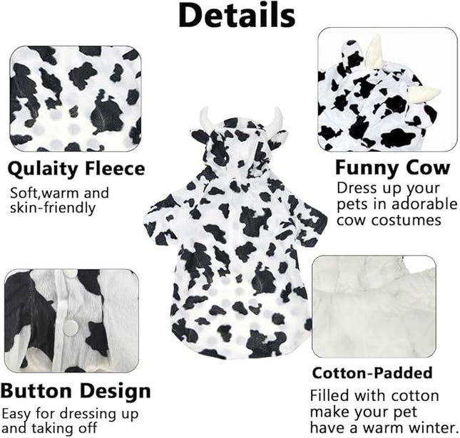 FLAdorepet Halloween Dog Cow Costume Outfits for Small Medium Large Dog Winter Fleece Puppy Jacket Coat Hoodie Funny Dog Clothes Golden Retriever (White, 7XL)