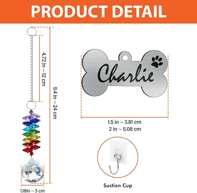 Personalized Dog Memorial Gifts for Loss of Dogs, Crystal Heart & Paw Print Sympathy Gift for Dog Loss, Rainbow Bridge Memorial Suncatcher