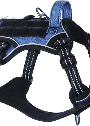 BUMBIN Tactical Dog Harness for Large Dogs No Pull, Famous TIK Tok No Pull Puppy Harness, Fit Smart Reflective Pet Walking Harness for Training, Adjustable Dog Vest Harness with Handle Denim Blue L
