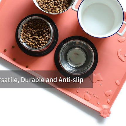 Hoki Found Large Silicone Pet Feeding Mats Tray - Non Slip Dog Cat Bowl Mats - Waterproof - Burnt Coral