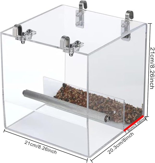 Automatic Acrylic Bird Feeder for Cage, No Mess - Small Bird Parrots, Canary, Parakeet, Budgerigar, Crested Myna, Cockatiel (XL)