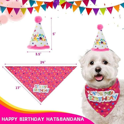 BINGPET Dog Birthday Bandana Set with Cake and Balloon,Dog Birthday Party Supplies for Boys and Girls,Puppy Chew Toys Gift for Large and Extra Large Dogs Pets - Pink