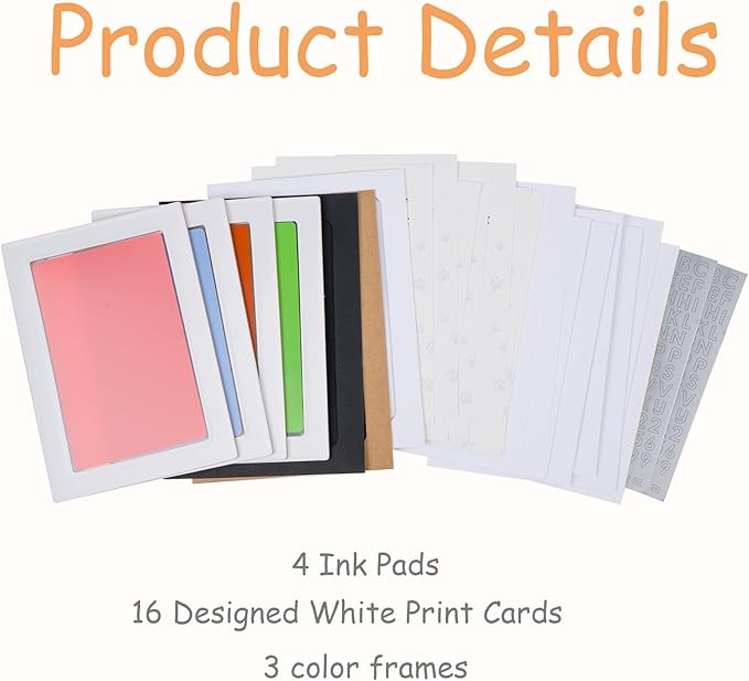 Inkless Paw Print Kit,Paw Print Kit Dog Cat Paw Nose Imprint Cards, Clean Touch Ink Pads for Keepsakes