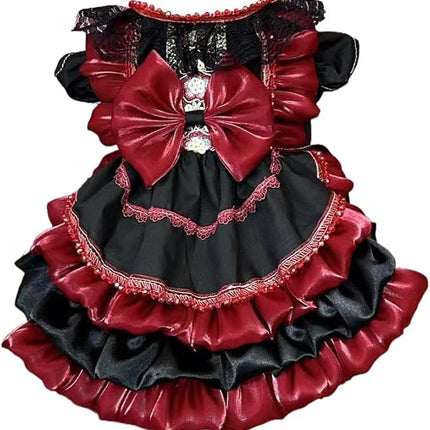 Fashion Sweet Puppy Dog Lace Princess Dress Tailored for Mini and Petite Dog B-red Small