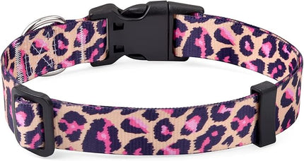 Dog Collar with Bohemia Floral Tribal Geometric Patterns - Soft Ethnic Style Collar Adjustable for Small Medium Large Dogs(Pink Leopard,S)